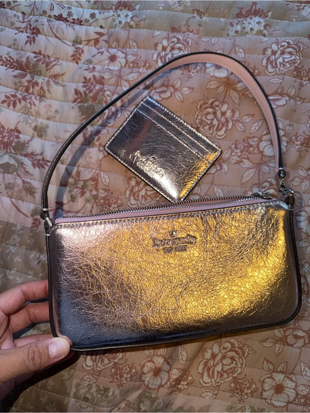 Kate Spade Lilac Metallic Wristlet and Card Holder Set in